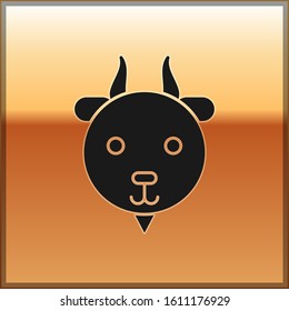 Black Aries zodiac sign icon isolated on gold background. Astrological horoscope collection.  Vector Illustration