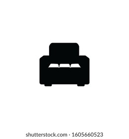 Black armchair icon isolated on white background - front view silhouette of modern chair for living room interior decoration. Flat vector illustration.