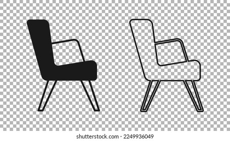 Black Armchair icon isolated on transparent background.  Vector