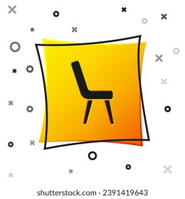 Black Armchair icon isolated on white background. Yellow square button. Vector