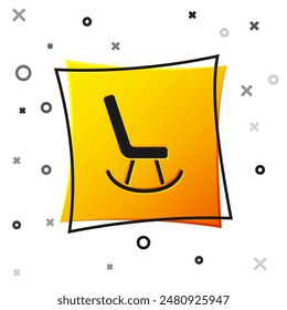 Black Armchair icon isolated on white background. Yellow square button. Vector