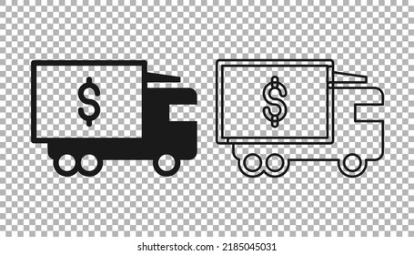 Black Armored truck icon isolated on transparent background.  Vector