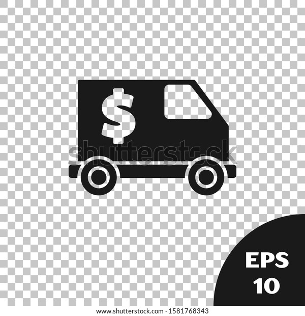 Black Armored truck icon isolated on\
transparent background.  Vector\
Illustration
