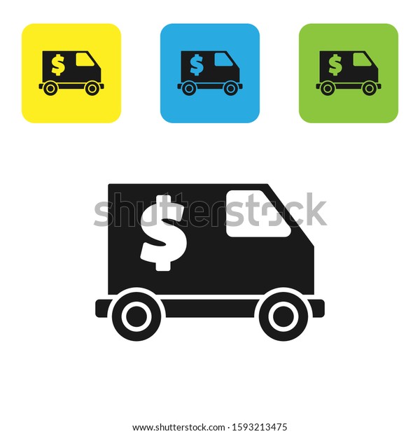 Black Armored truck\
icon isolated on white background. Set icons colorful square\
buttons. Vector\
Illustration