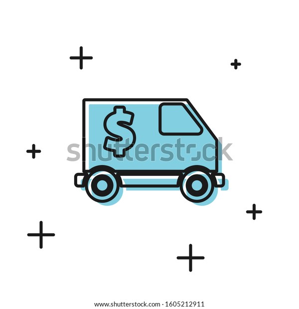 Black Armored truck icon isolated on white\
background.  Vector\
Illustration