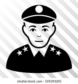 Black Army General toolbar icon. Vector pictograph style is a flat symbol on diagonally hatched transparent background.