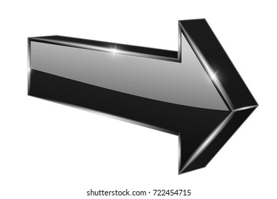 Black arrow. 3d shiny icon. Vector illustration isolated on white background