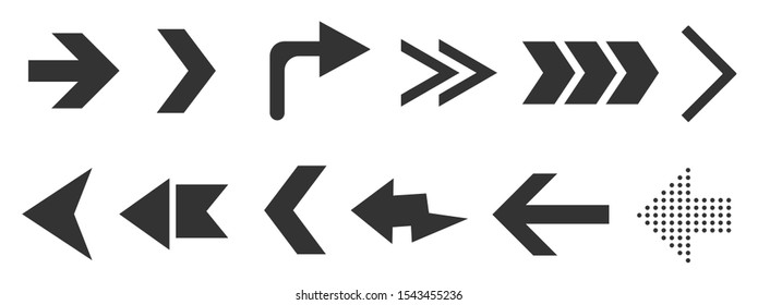 Black arrow buttons for web design isolated on white. Vector illustration 