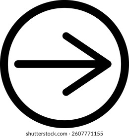 black arrow in a circle isolated on white background. Vector illustration. Eps 10.