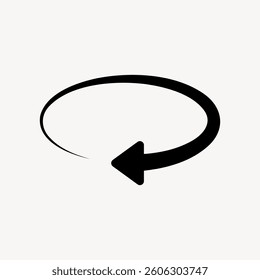 Black arrow in a circular motion. Arrow indicates rotation. Simple black arrow design. Circular arrow symbol on a white background. Vector element.