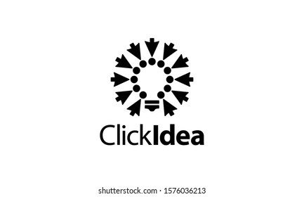 Black Arrow Click with Light Bulb People Community Logo Design Inspiration
