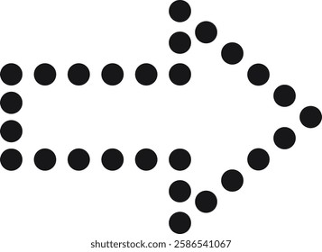 Black arrow composed of dots, pointing right against a clean white background, effectively indicating direction and movement with a simple, minimalistic design