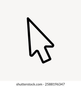 Black arrow cursor icon on a light gray background. Simple arrow design, pointing upwards. Arrow icon used for navigation, clicking, and selection. Isolated vector element.