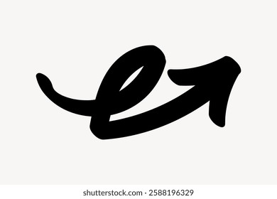 Black arrow with a curved design pointing upwards. The arrow features a bold, artistic style, emphasizing movement and direction. Upward arrow in black. Isolated vector element.