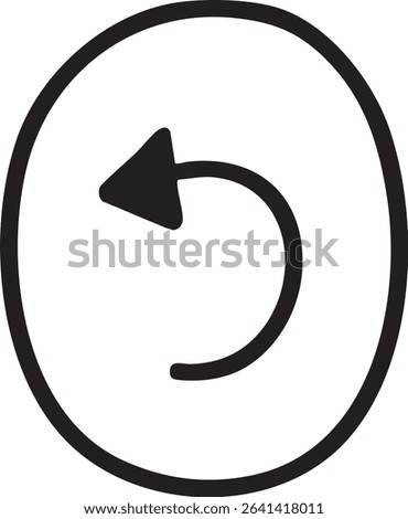 A black arrow curves backwards within a black circle, symbolizing undo or return actions.