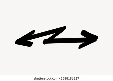 Black arrow design with bold, thick lines. Arrows point in opposite directions, emphasizing contrast and movement. Simple, bold arrow illustration. Isolated vector element.