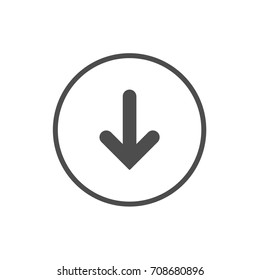 Black Arrow Down in green circle icon. Download sign. isolated on white.