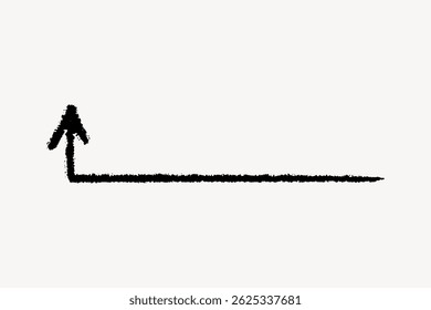 Black arrow drawn on a white background, pointing upwards. Simple, bold arrow design. Minimalist arrow illustration. Black art on white. Doodle arrow vector.