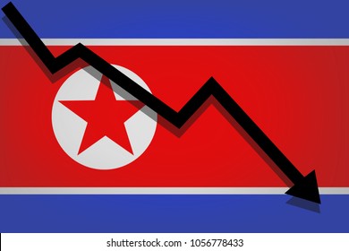 Black arrow falls against the background of the flag of North Korea