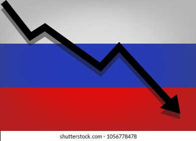Black arrow falls against the background of the flag of Russia