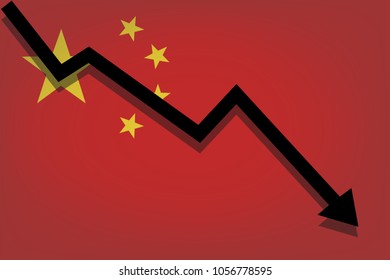 Black arrow falls against the background of the flag of China