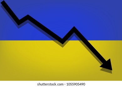 Black arrow falls on the flag of Ukraine