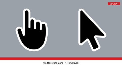 Black arrow and finger hand cursor pointer with rounded angles icons vector illustration set isolated on white background flat style design