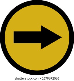 Black arrow with gold metallic circle vector illustration button icon pointed right.