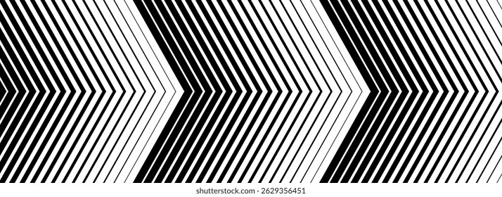 Black arrow gradient direction background. Repeated triangle gradation pattern. Halftone fading angle stripe texture. Thin to thick speed line concept backdrop for poster, print, cover, banner. Vector