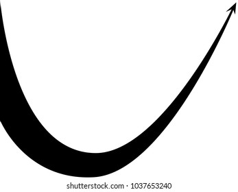 black arrow graph goes up on white background