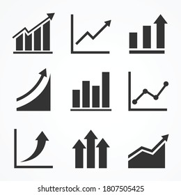 conjunto de iconos de gráfico con flecha negra. símbolo de crecimiento comercial. aislado de fondo blanco. ilustración vectorial en diseño moderno de estilo plano.