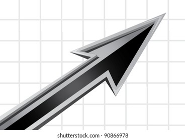 Black arrow growing up graph on grid vector illustration.