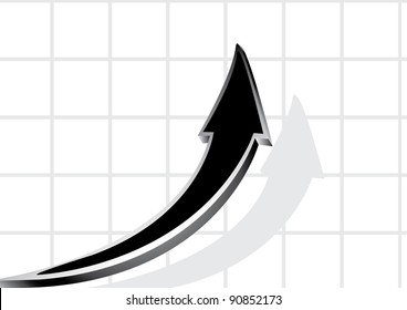 Black arrow growing up on grid vector illustration.