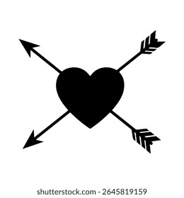 Black Arrow heart silhouette icon vector flat design on white background