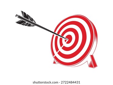 Black arrow hitting red and white circular target with three legs bullseye