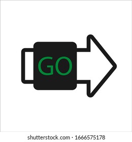 icono de flecha negra con texto en movimiento. diseño plano con fondo blanco aislado.