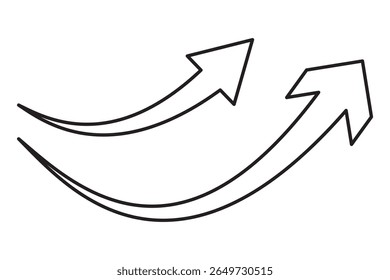 Black arrow icon indicating different direction. icon isolated outline and liner arrow website banners ads and design elements. black curve icon set. long arrow icon set. curve arrow vector.
