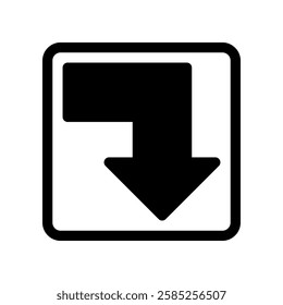 Black Arrow Icon Indicating Direction Inside a Square Design