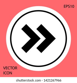 Black Arrow icon isolated on red background. Direction Arrowhead symbol. Navigation pointer sign. White circle button. Vector Illustration