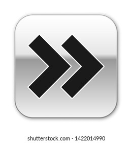 Black Arrow icon isolated on white background. Direction Arrowhead symbol. Navigation pointer sign. Silver square button. Vector Illustration