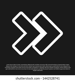 Black Arrow icon isolated on black background. Direction Arrowhead symbol. Navigation pointer sign.  Vector Illustration