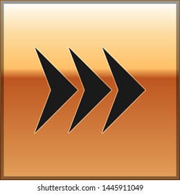 Black Arrow icon isolated on gold background. Direction Arrowhead symbol. Navigation pointer sign.  Vector Illustration