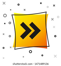 Black Arrow icon isolated on white background. Direction Arrowhead symbol. Navigation pointer sign. Yellow square button. Vector Illustration