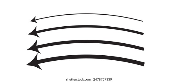 Black arrow icon isolated  on white background. Horizontal dual long straight ,  left side arrow signs. Arrow indicated the direction symbol. Curved  arrow icon vector. 