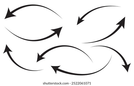 Icono de flecha negro aislado sobre fondo blanco. Signos de flecha Horizontales de doble largo recto, derecho e izquierdo. La flecha indicaba el símbolo de dirección. Vector de icono de flecha curva y recta.