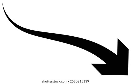Black arrow icon isolated on white background. Flat style arrow symbol for website, logo, app, UI design. Curved arrow icon. Hand drawn arrow icon.