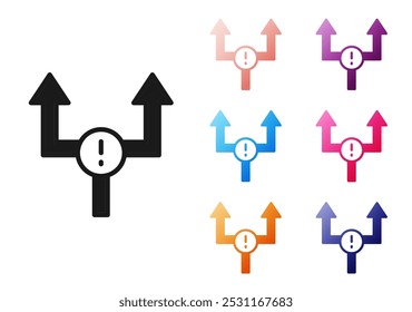 Schwarzer Pfeil einzeln auf weißem Hintergrund. Richtung Pfeilspitze Symbol. Navigationszeigerzeichen Setzen Sie die Symbole bunt. Vektorgrafik