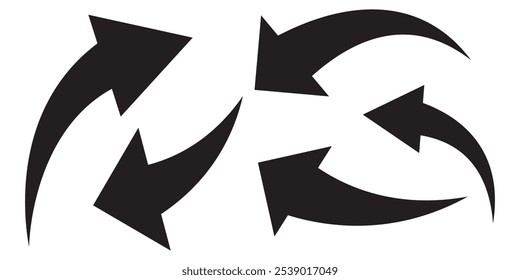 Black arrow icon isolated on white background. Horizontal dual long straight , right and left side arrow signs. Arrow indicated the direction symbol. Curved and straight arrow icon vector.