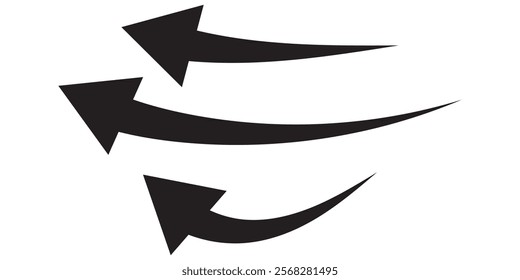 Black arrow icon isolated on white background. Horizontal dual long straight , right and left side arrow signs. Arrow indicated the direction symbol. Curved and straight arrow icon vector.