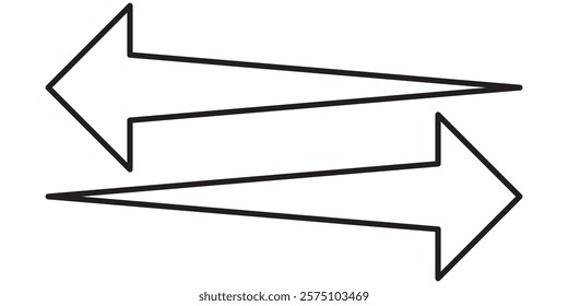 Black arrow icon isolated on white background. Horizontal dual long straight , right and left side arrow signs. Arrow indicated the direction symbol. Curved and straight arrow icon vector. 1176